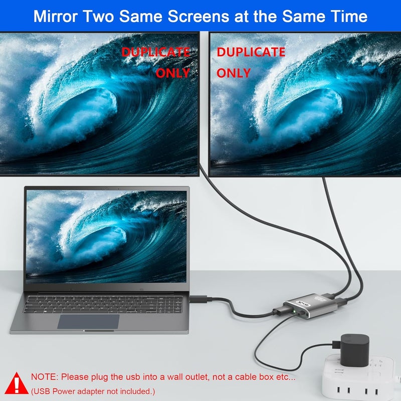 Closs HDMI Splitter 1 in 2 Out -HDMI Splitter for Dual Monitors Duplicate/Mirror Only - Not for Multi Monitors, No HDCP Bypass, USB Powered, 1 Source to 2 Identical Displays, for PS4 Fire Stick HDTV - Image 2